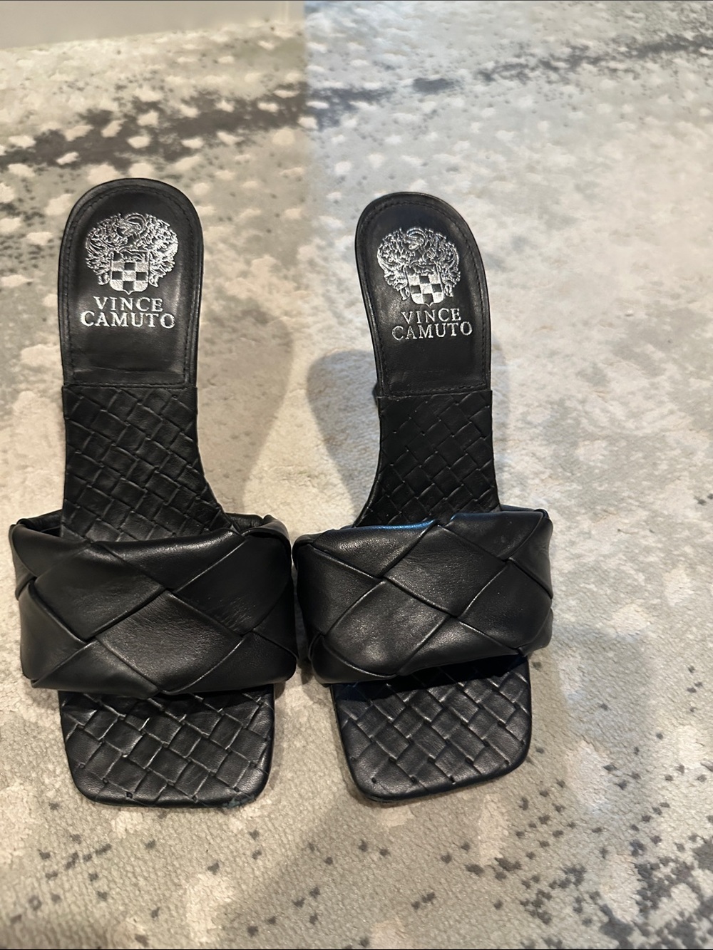 Vince Camuto Black Braided Leather Slide Mules